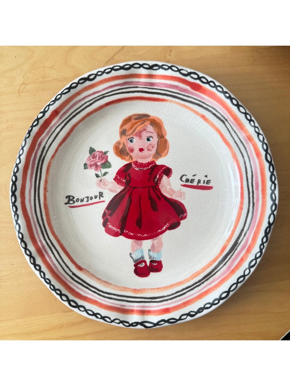 Anthropologie Nathalie Lete Bonjour Chérie whimsical doll 10" dinner plate